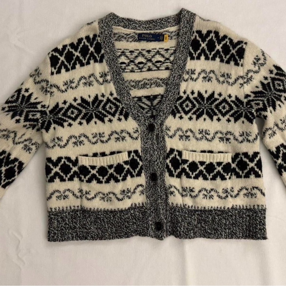 Ralph Lauren Women's Black and Cream Cardigan